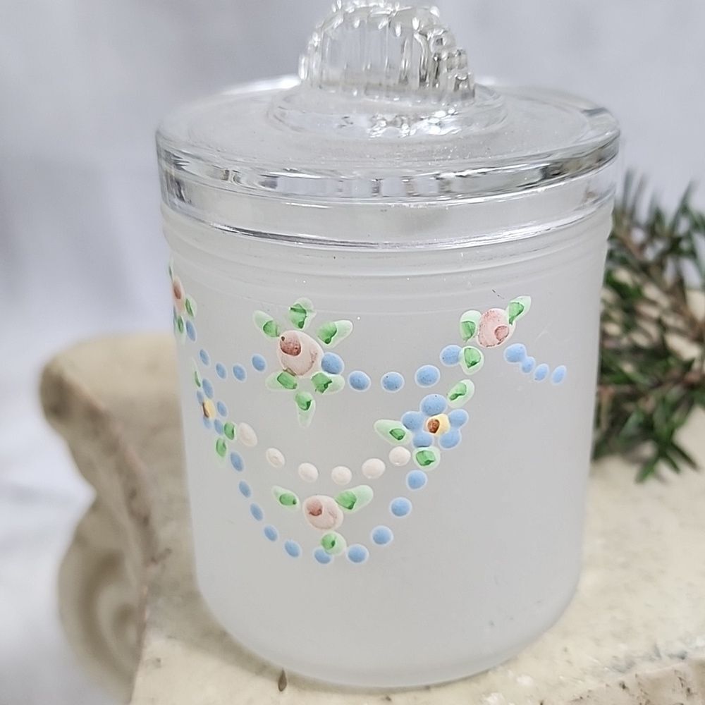 Sweet little Frosted Jar with Handpainted Florals